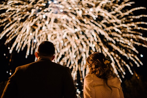 Hampshire Wedding Fireworks bride and groom watching fireworks