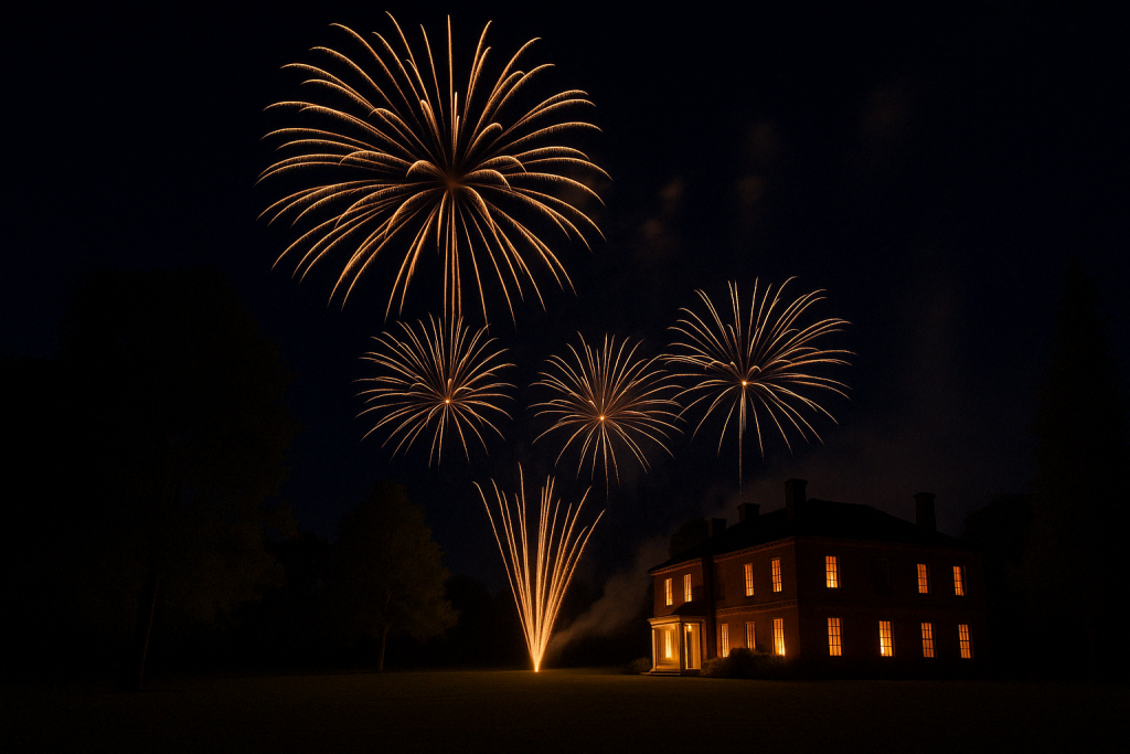 Fireworks display over venue, for the blog post, how to pick the best fireworks display company