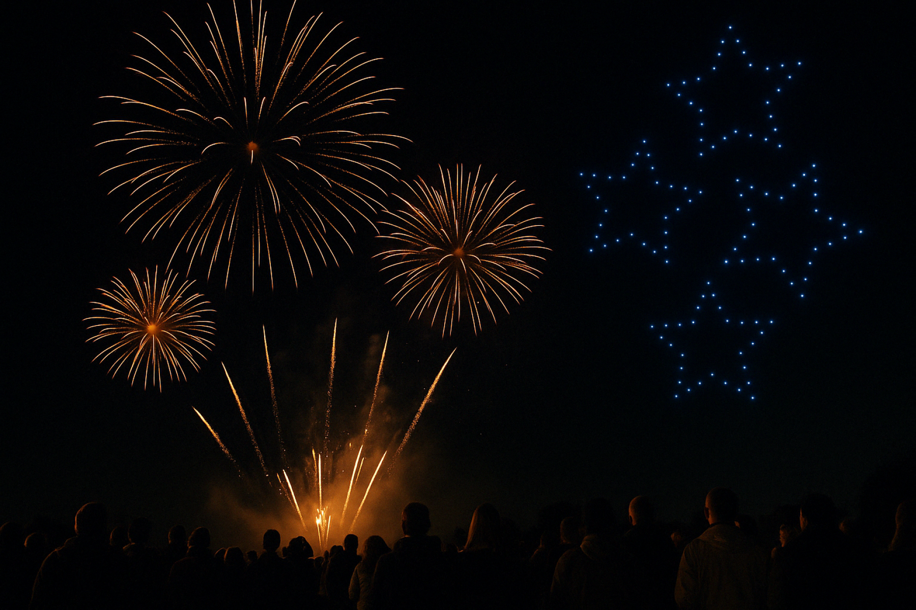fireworks display with drone light show